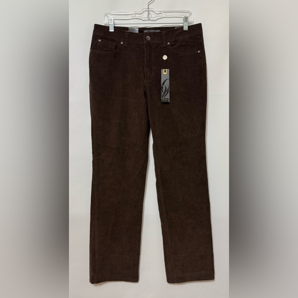 Nine West Corduroy Pants Broadway Fit Straight Leg Stretch Brown Size 12 NWT - Picture 1 of 15